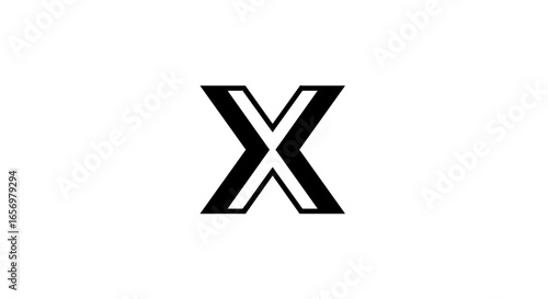 Bold black capital letter X with a modern serif style featuring a chiseled geometric design and a white inner outline.