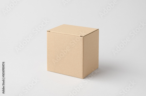 Kraft cardboard packaging box mockup on neutral background