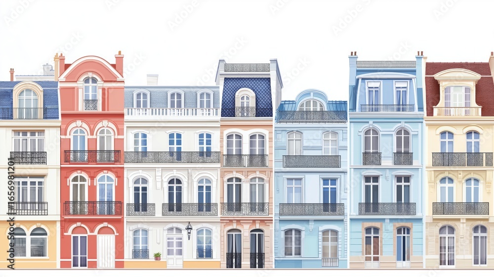 Obraz premium Row of colorful Victorian houses with intricate architectural details along a street