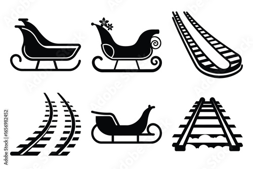 sleigh tracks vector icon set