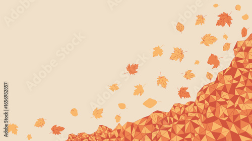 Autumn leaves falling with polygonal design on a cream background creating a seasonal graphic element