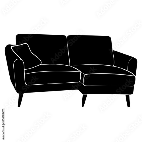 Sectional Sofa Black Silhouette Vector