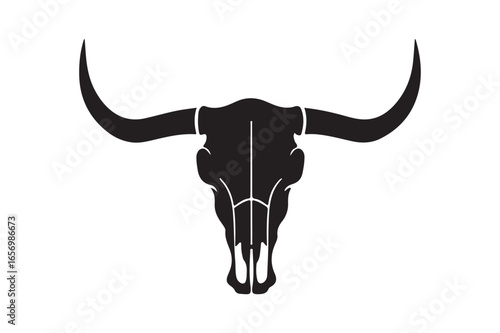 Black silhouette of a longhorn bull skull
