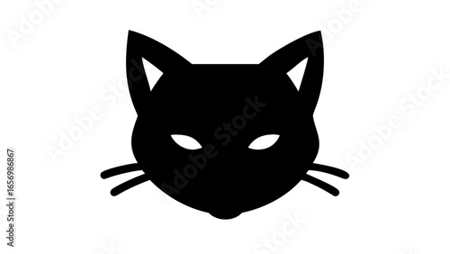 Silhouette of a black cat head with pointy ears and whiskers on a white background illustration vector