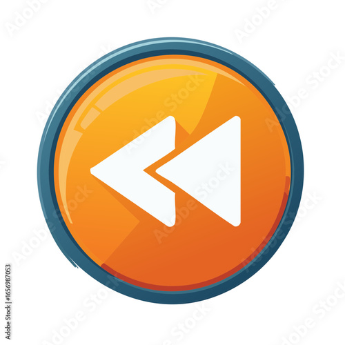 Round Button with Two Arrowheads Pointing Left Signifying Rewind Action or Return