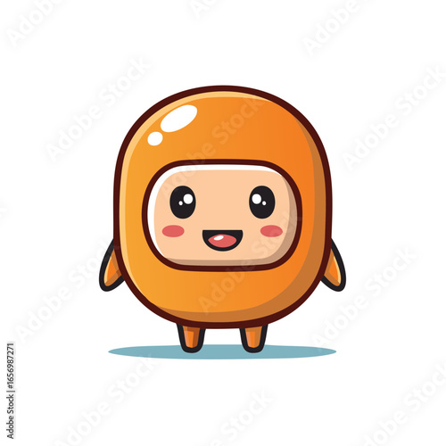Cheerful cartoon character in orange spacesuit, cute and friendly