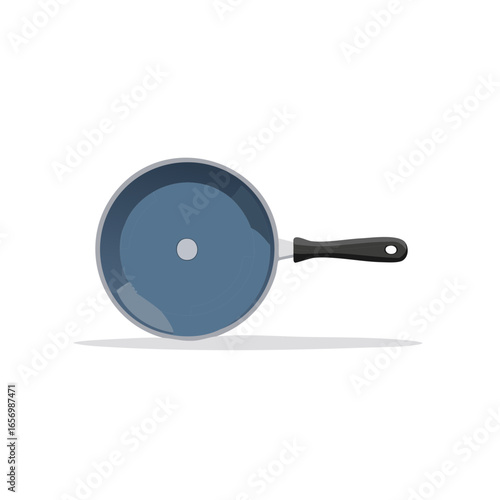Isolated skillet cookware utensil featuring nonstick surface and ergonomic handle for cooking foods, frying eggs and making meals.
