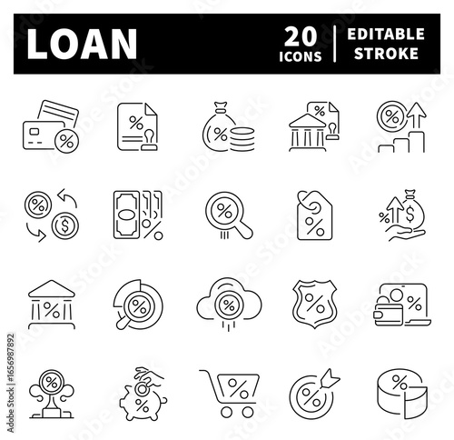 Loan icons set. Loan vector icons in line style. Outline loan icons