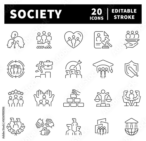 Sector of society related icons set. Sector of society vector icons in line style