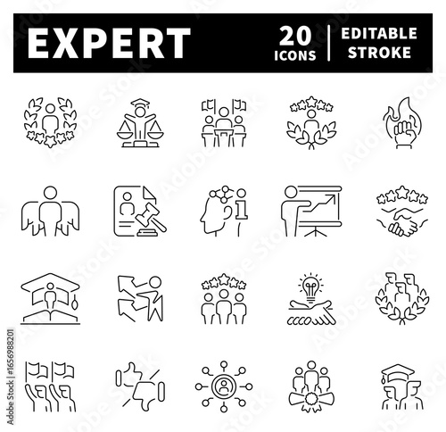 Expert related icons. Expert vector icons in line style. Expert icons set. Specialist outline icons
