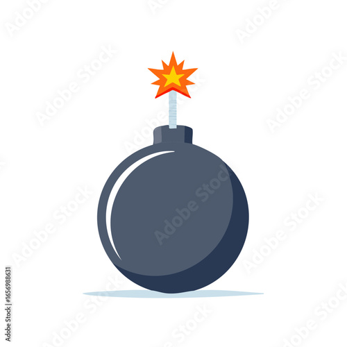 Round Bomb with Lit Fuse and Sparkles on White Background Indicates Explosive Danger