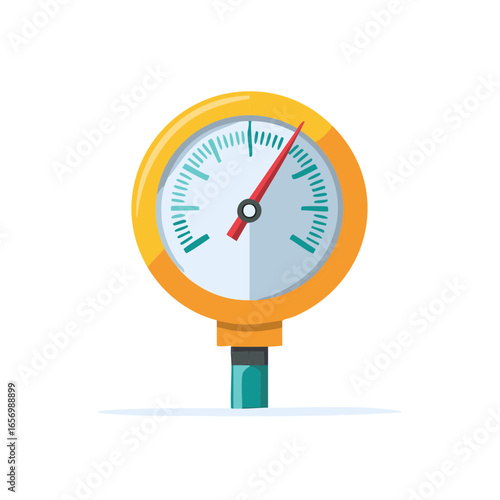 Yellow Pressure Gauge Cartoon Style Vector Illustration Showing Measuring Device