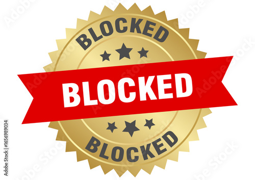 blocked. blocked round red and gold label isolated on transparent background