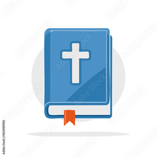 Blue book illustration with cross and red bookmark, symbolic representation