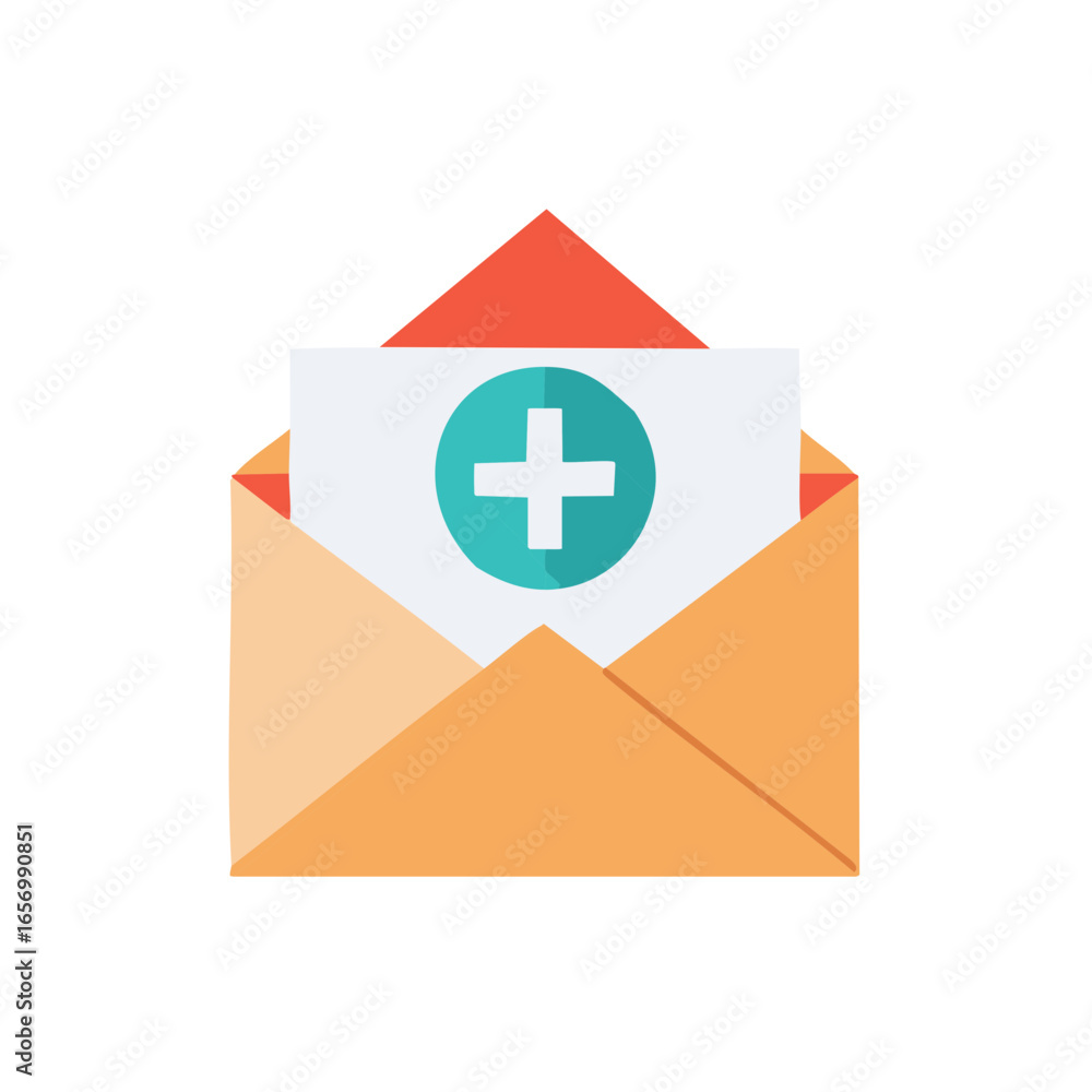 Fototapeta premium Medical News Alert Email Message with Health Plus Symbol Inside an Envelope