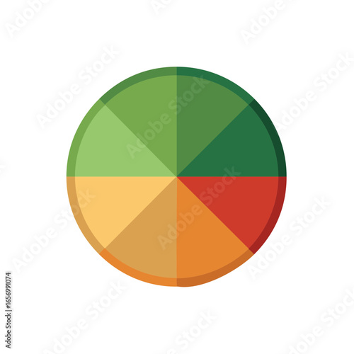 Circular segmented chart showing colorful data distribution with triangular sections, infographic graphic