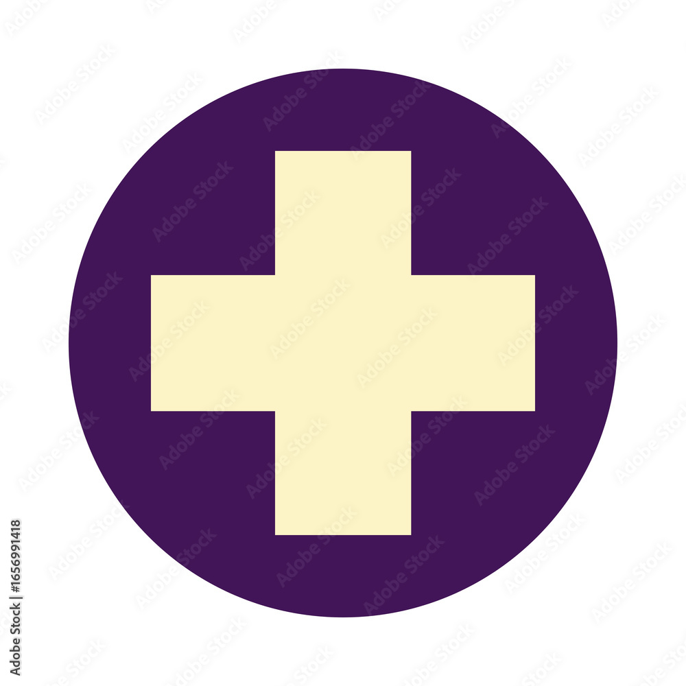 Fototapeta premium Simple cream cross inside a purple circle icon