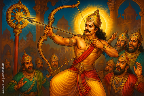 Arjuna's Moment of Triumph The Epic Archer Hits the Spinning Fish Eye