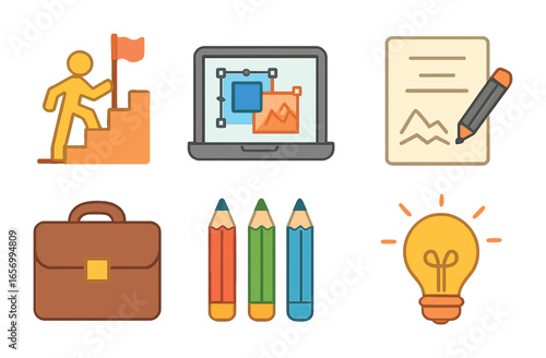Creative Career Icons. Flat vector mini-illustrations career growth in design in colors children's