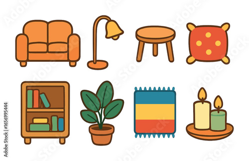 Cozy Room Miniatures. Flat vector mini-illustrations cozy living room in colors children's illustrations: sofa