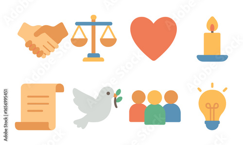 Ethical Values Icons. Flat vector mini-illustrations ethical values in colors children's illustrations: