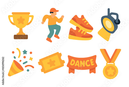 Dance Competition Icons. Flat vector mini-illustrations dance competitions in commercials in colors children's