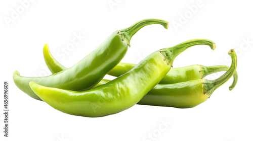 Green Chili Peppers Grouping isolated on a Transparent Background