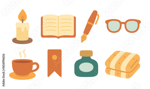 Reflective Journaling Icons. Flat vector mini-illustrations reflective journaling in colors children's