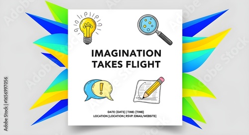 Creative Imagination Concept with Hand Drawn Icons and Abstract Shapes