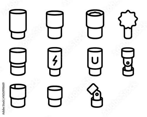 Socket Types Grid. Outline icon set of socket set types: deep socket, shallow socket, hex socket, spline