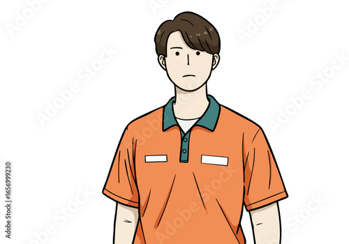 professional-looking man in a League Uniform Pride shirt stands with a slightly disappointed expression Clean graphic illustration style Suitable for diverse commercial applications