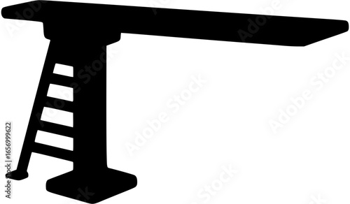 Black and white silhouette of a diving board. Minimal, clean vector icon perfect for swimming, aquatic sports, pool signage, and fitness illustrations