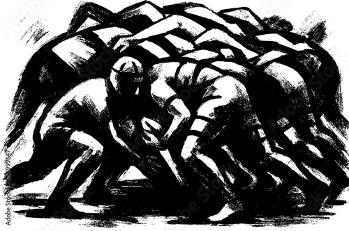 Rugby Scrum Players Vector Icon Black and White Abstract Monochrome Team Sports Illustration