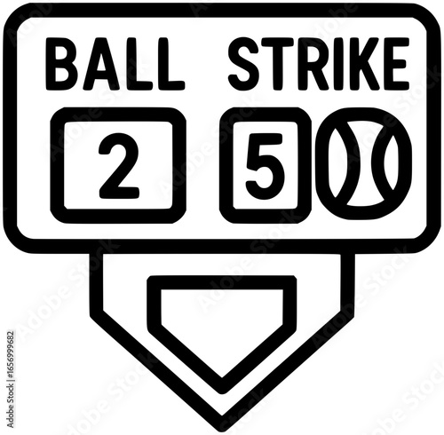 Flat vector icon of baseball scoreboard in geometric outline style. Minimal sport symbol for game results, score display, match statistics, and team competition illustration