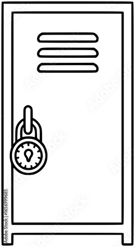 Black and white outline icon of a gym locker with a lock. Minimal, clean design perfect for fitness apps, locker room signage, security concepts, and gym-related illustrations