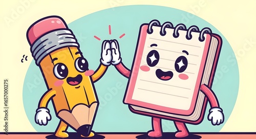 Happy Pencil and Notebook High Five