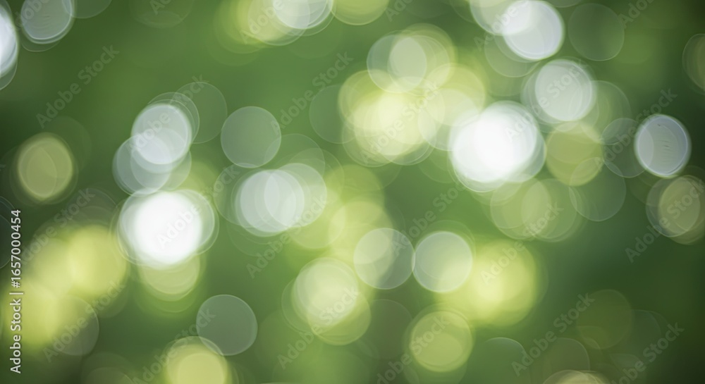 Fototapeta premium Serene Green Bokeh: Abstract Nature Background of Soft, Circular Lights