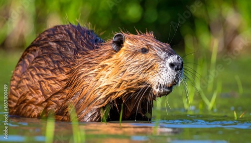Wet rodent in shallow water