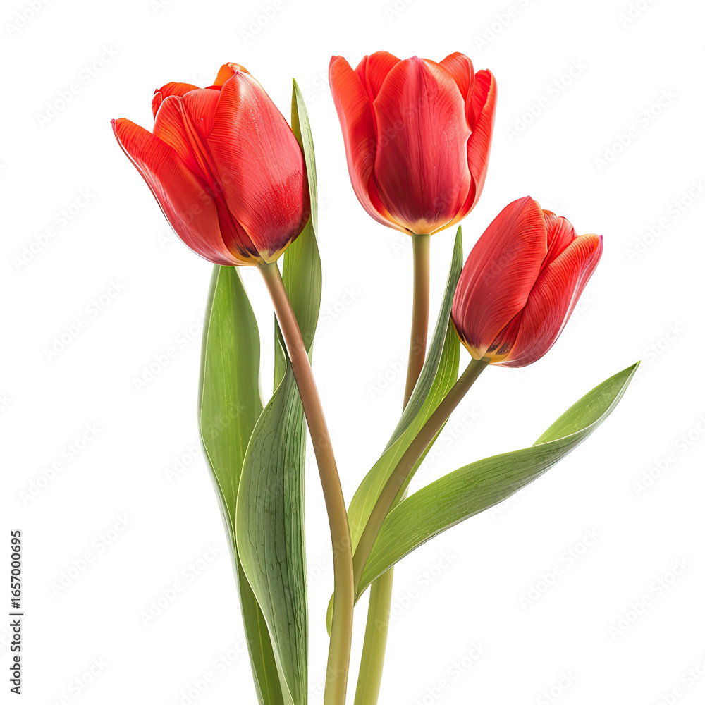 and keyword list based on the image, following your format.. Red Tulips Blooming Flowers, stems against plain background. and keyword list based on the image, following your format.. Red Tulips Blooming Flowers, stems against plain background.