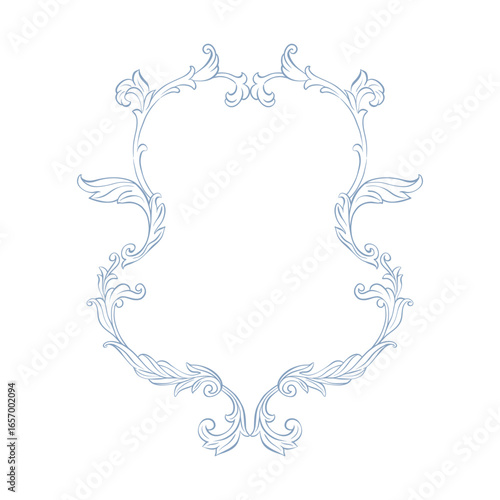 Baroque frame, or wedding crest. Vintage crest with acanthus ornament. Victorian frame for wedding invitation, card, cover, banner, save the date, monogram frame. Hand drawn elegant antique crest.