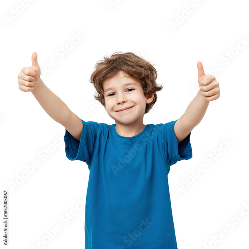 Happy kid thumbs up gesture positive child approval expression on transparent background
