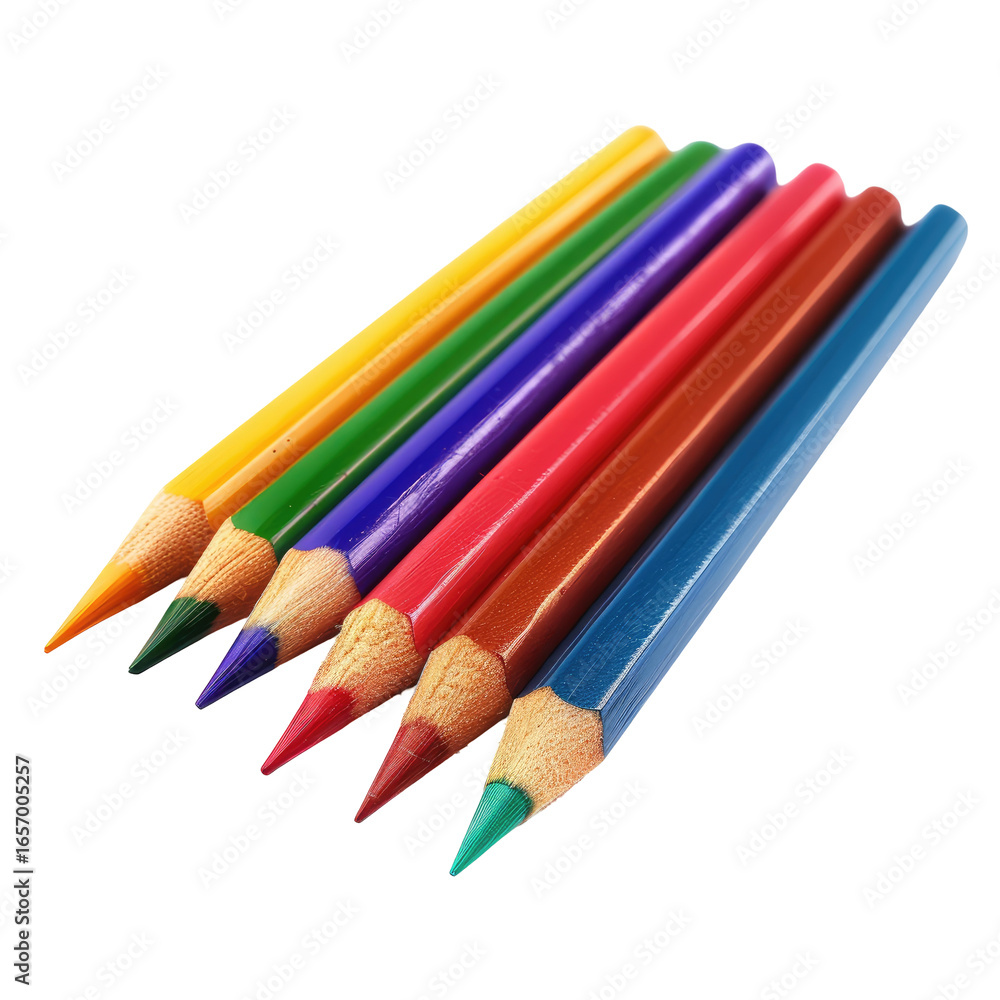 Fototapeta premium Colored Pencils Lined Up on a Plain Surface for Art and School Projects