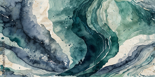 Vector watercolor ocean wave line blue and white background. Ocean sea art with natural template. Seamless soft blue ocean pattern wave water background.	