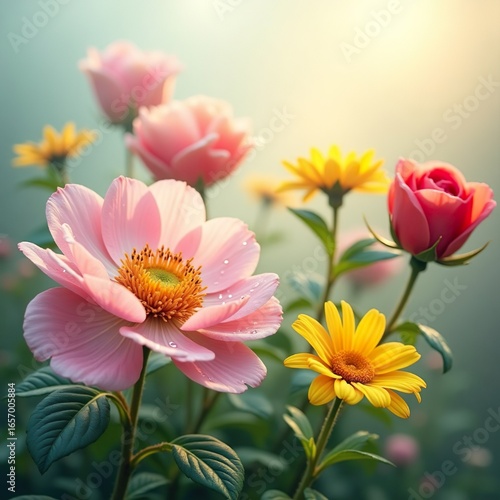 Wallpaper Mural A painting of pink flowers in garden Torontodigital.ca