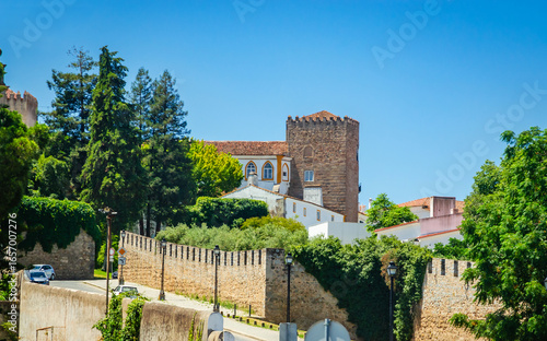 Beautiful cozy street and buildings in old town Evora, Portugal