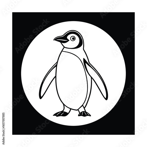 Outline a penguin chick standing in a circle bird animal
