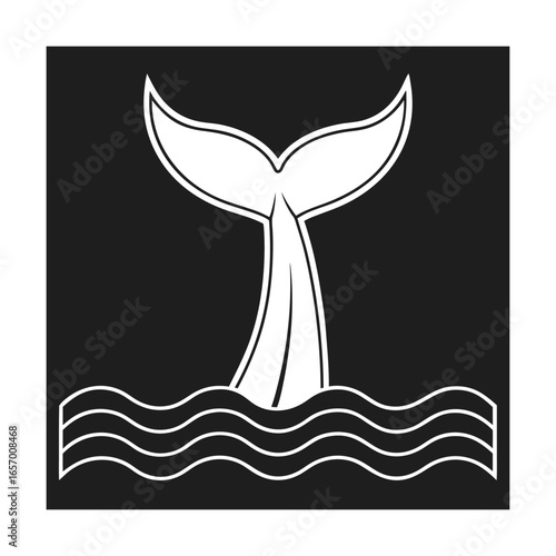 Whale tail emerging from stylized waves fluke water