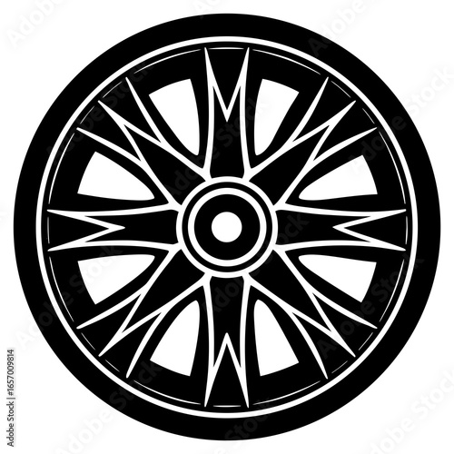 Car wheel rim silhouette, minimalist black