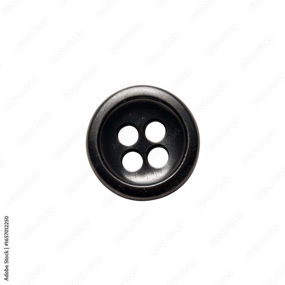Fototapeta premium Black Four-Hole Button on a White Background for Sewing Projects