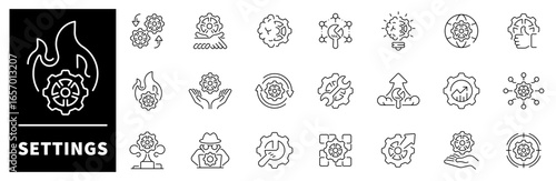 Settings gears. Gear icons set. Settings related icon set. Settings vector icons in line style